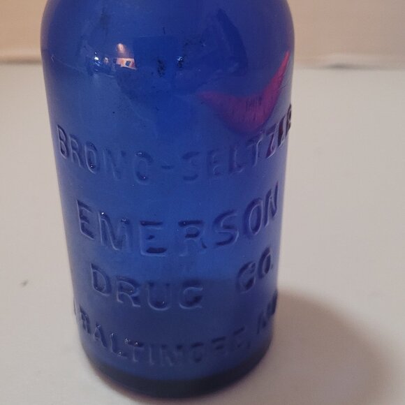 Antique BROMO SELTZER 4" Bottle Cobalt Blue Emerson Drug Co. Baltimore MD 1920s - Picture 6 of 10